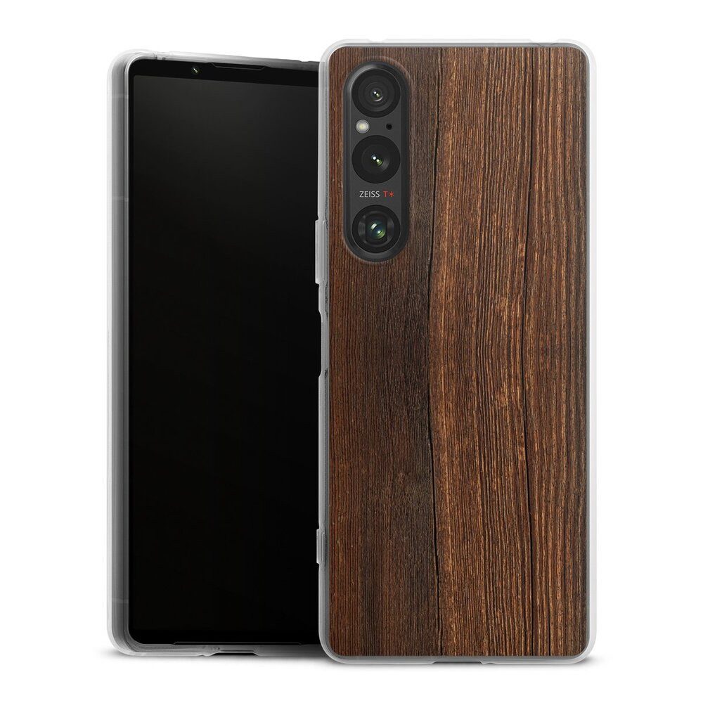 DeinDesign Handyhülle Nussbaum Holzoptik Holz Nußbaum Holzlook, Sony Xperia 1 V Silikon Hülle Bumper Case Handy Schutzhülle