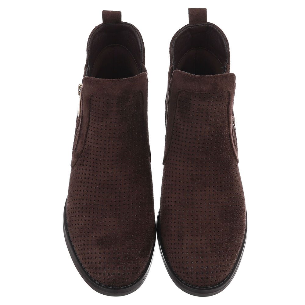 Ital-Design Modische Stiefelette mit Reißverschluss und Perforation Sommerboots (91261328) Blockabsatz Stiefeletten in Dunkelbraun – Bild 4 von 5