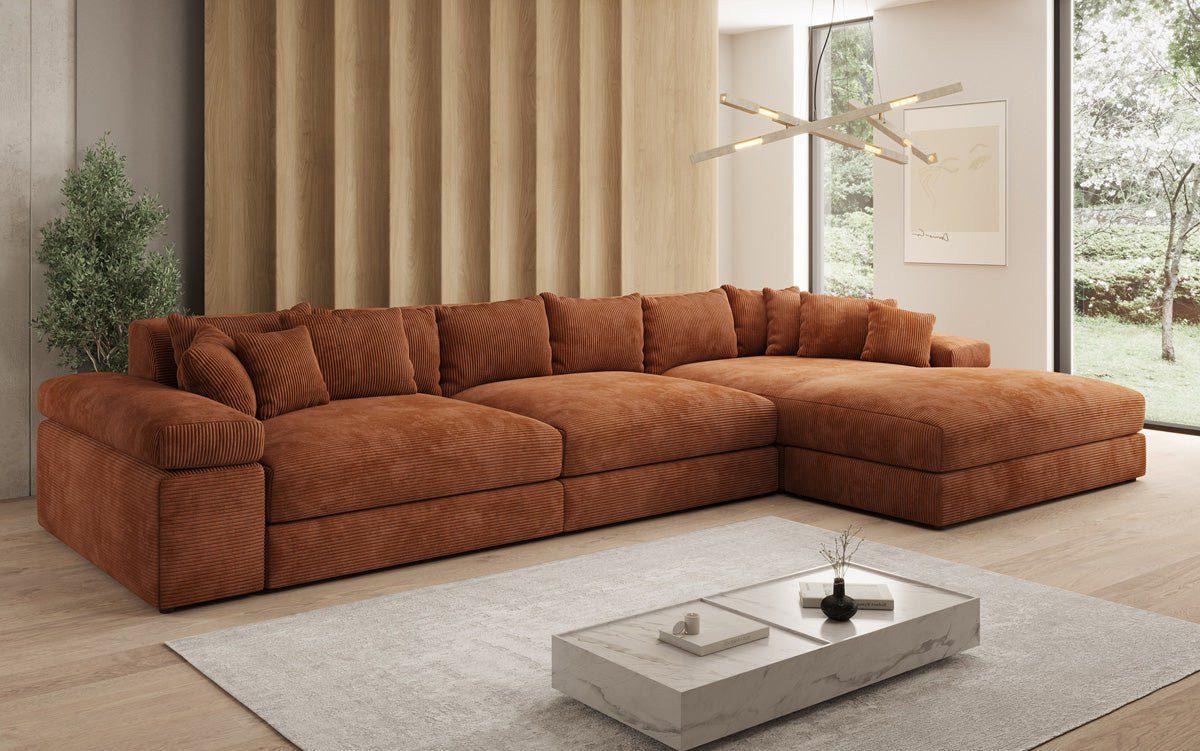 Luxusbetten24 Sofa Designer Sofa Bernardo L Maxi in Cord, mit breiter Ottomane, Couch