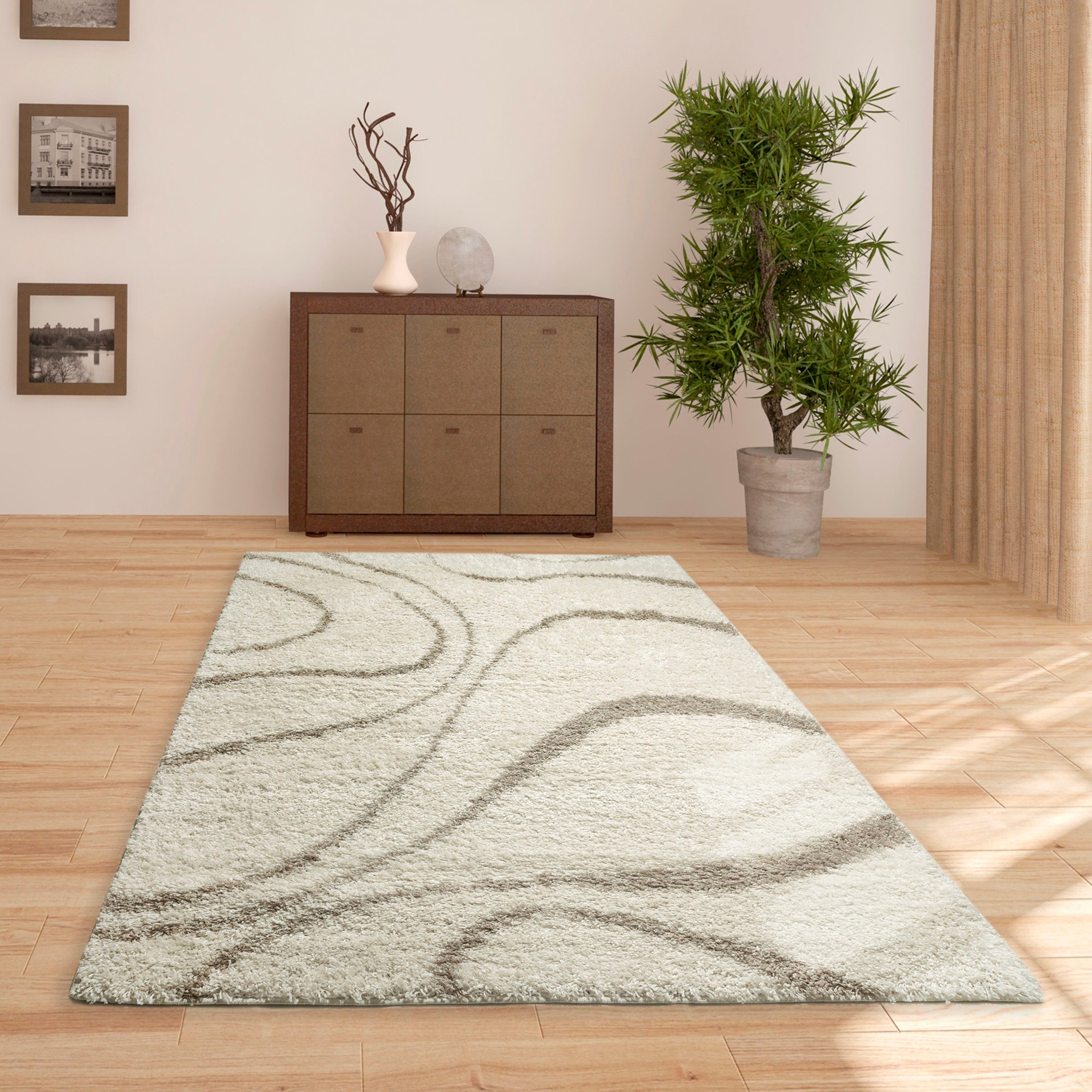 Hochflor-Teppich Nano, Home affaire, rechteckig, Wellen-Design, mm, besonders weicher Flor Höhe: modernes Hochflor, natur 31