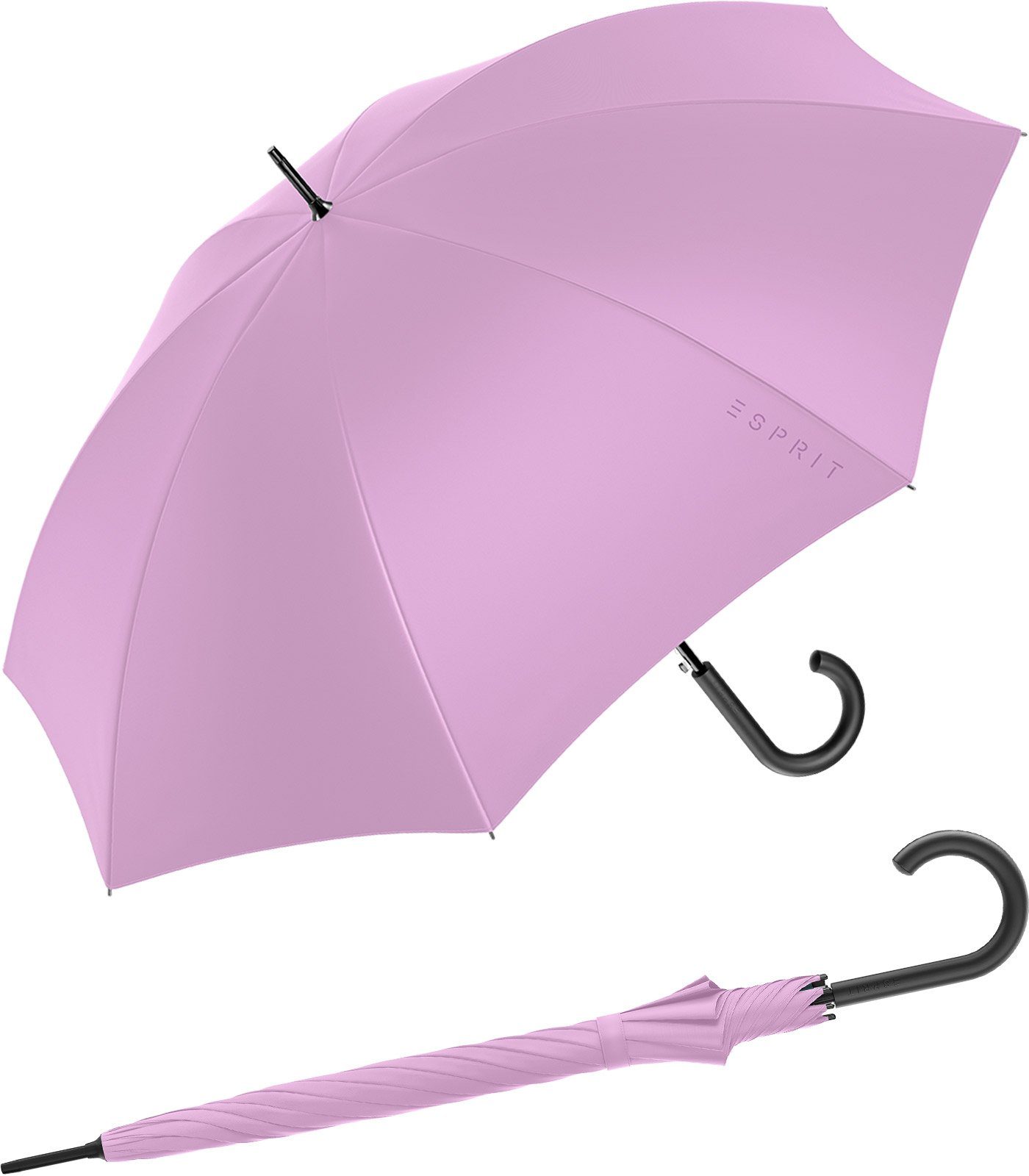 Esprit Langregenschirm Damen-Regenschirm mit Automatik FJ 2023, groß und stabil, in den Trendfarben violett