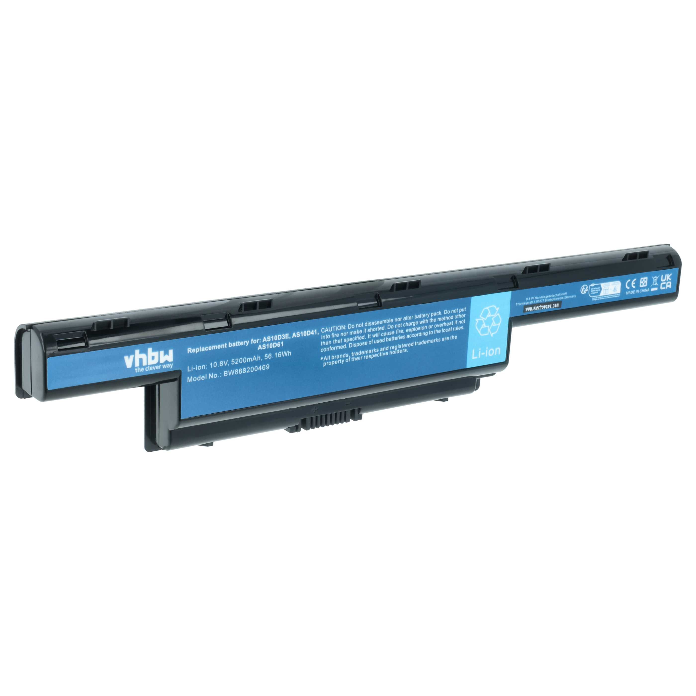 vhbw Akku passend für Acer Aspire 5741, 5733, 5736, 7251, 5755, 7741, 5749, Laptop-Akku Akku Li-Polymer 5200 mAh (10,8 V, 1 St), Leistungsfähiger Austausch-Akku für Notebook, Wiederaufladbar, Jede
