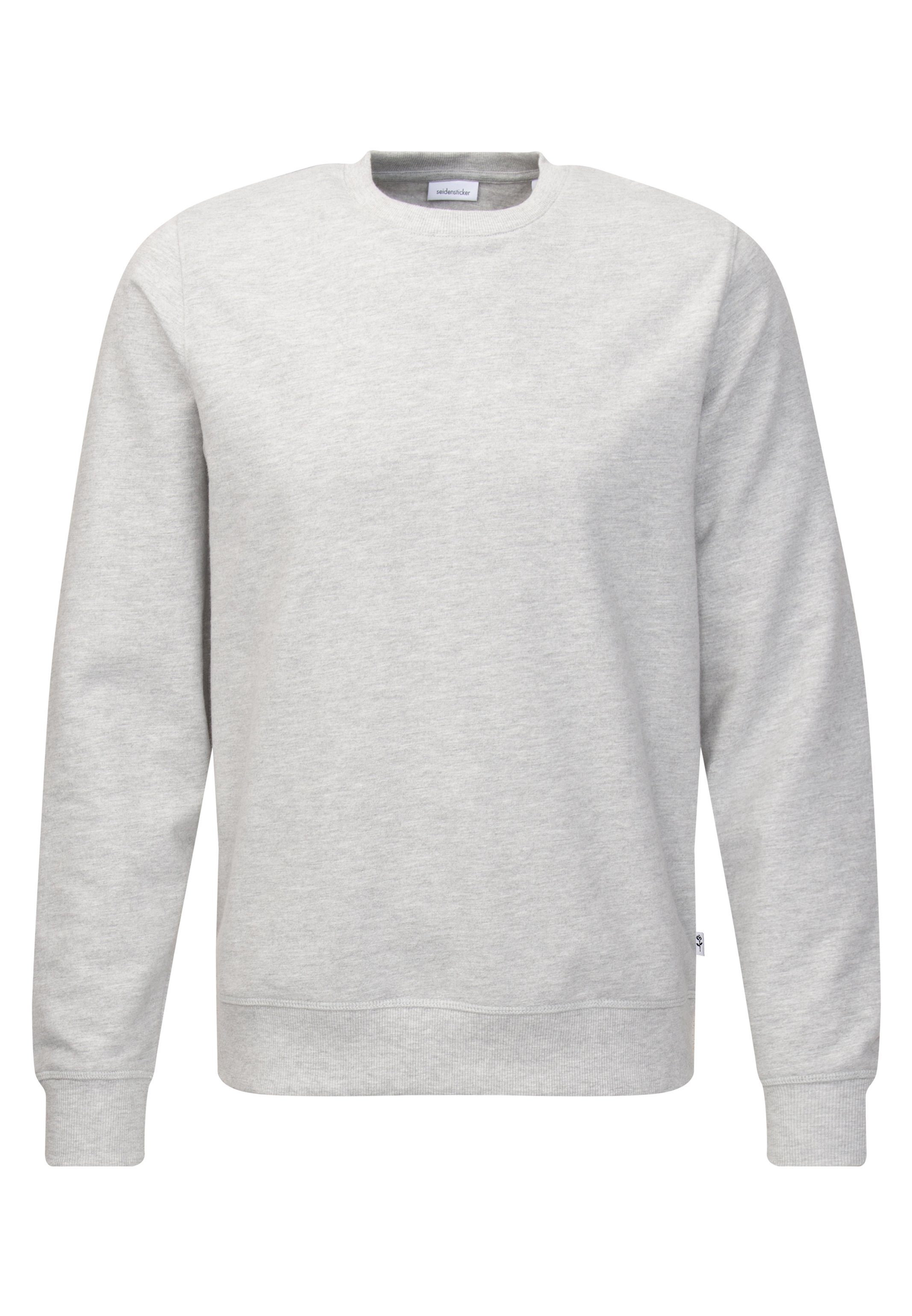 seidensticker Baumwolle Heavy Herren Jersey, Melange - Sweater (1-tlg) Sweatshirt Pyjamaoberteil Silvergrey aus Weiche - Bündchen
