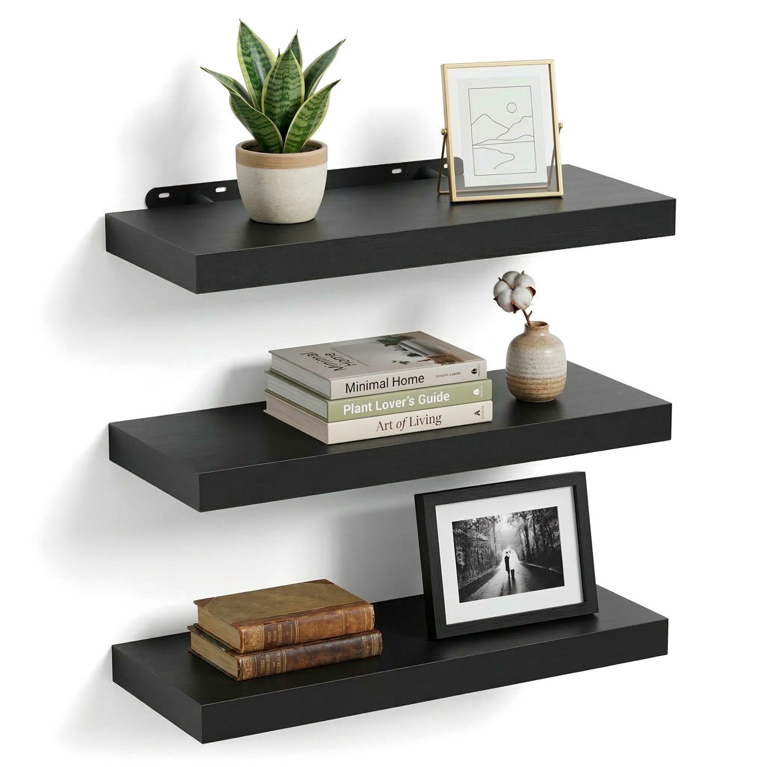 relaxdays Wandregal im 3er Set, 3-tlg., schwarz, 60 cm