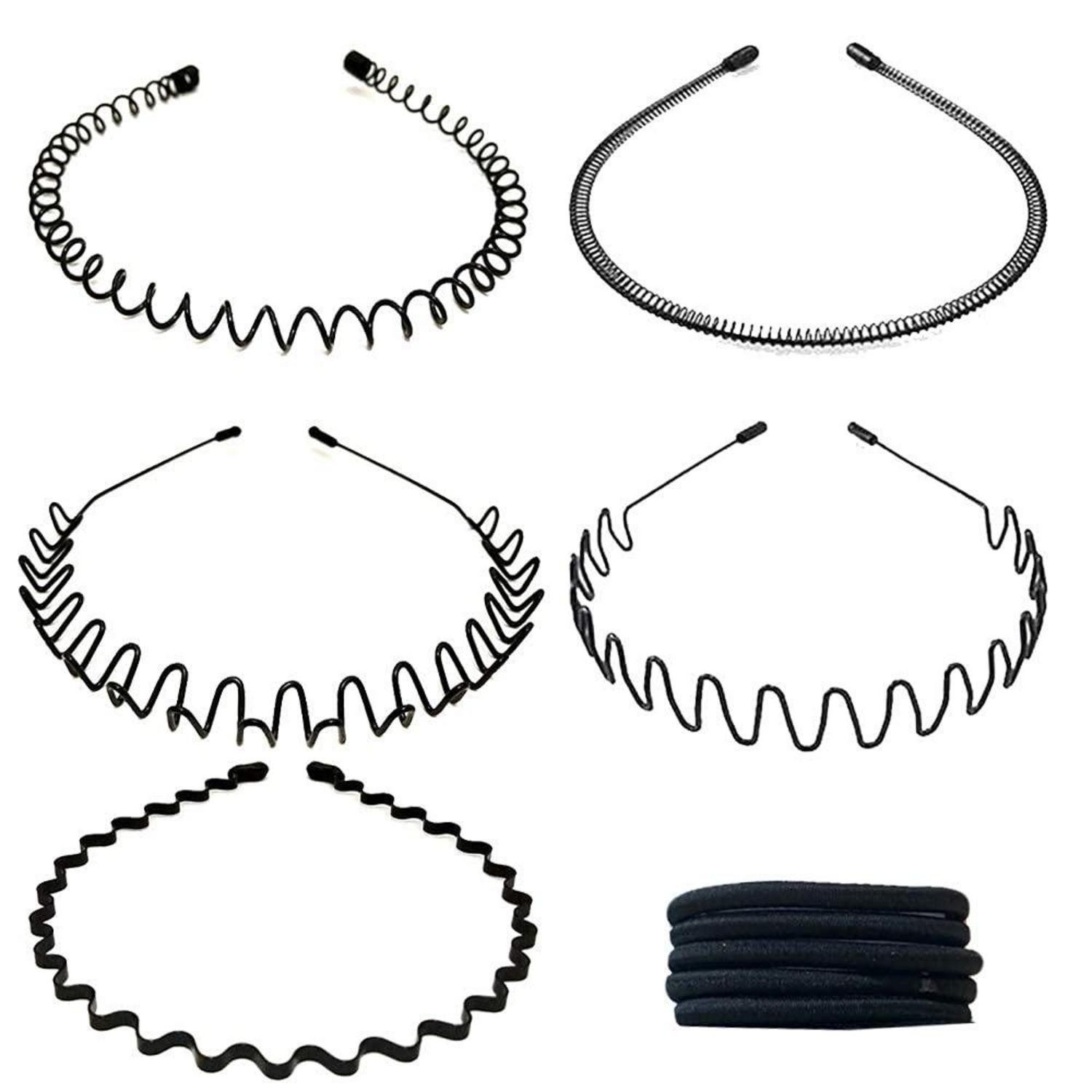 Haarreif 5er Set Metall Haarband Schwarz Damen Herren 90er Style Fitness