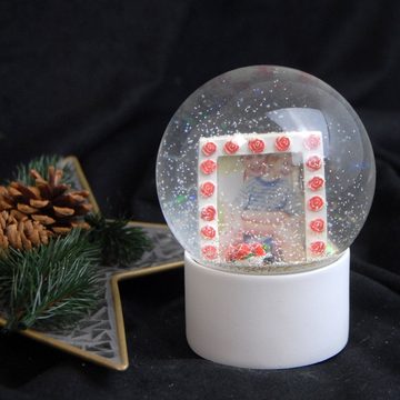 Snowglobe-for-you Schneekugel Foto-Schneekugel 100mm Glas gefüllt Sockel weiß rund Rosen Rahmen