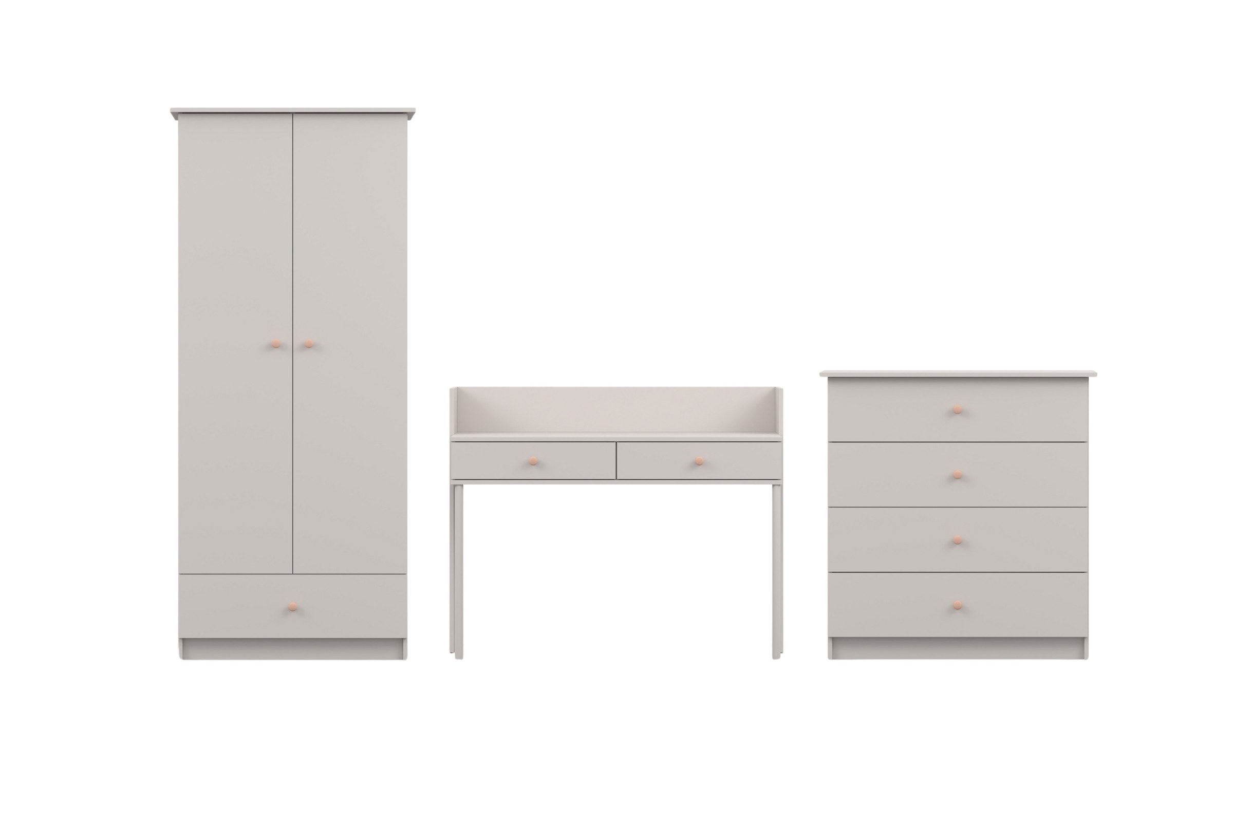 Deine Möbel 24 Jugendzimmer-Set OSCAR B Kinderzimmer-Set Kinderzimmer, (Kleiderschrank 2-türig, Kommode mit 4 Schubladen, Schreibtisch / Schminktisch, 3-tlg., ganz in Weiß / Cashmere, Griffe: Rosa / Anthrazit OSCAR-Kollektion), Jugendzimmer Jungenzimmer Mädchenzimmer