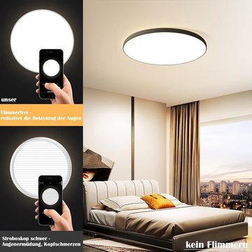 ZMH LED Deckenleuchte Dimmbar Deckenlampe Modern IP44 Wasserdicht Flach Rund Küchenlampe, LED fest integriert, 3000-6500k, Wasserdicht Küchenlampe Rund für Wohnzimmer, Schwarz