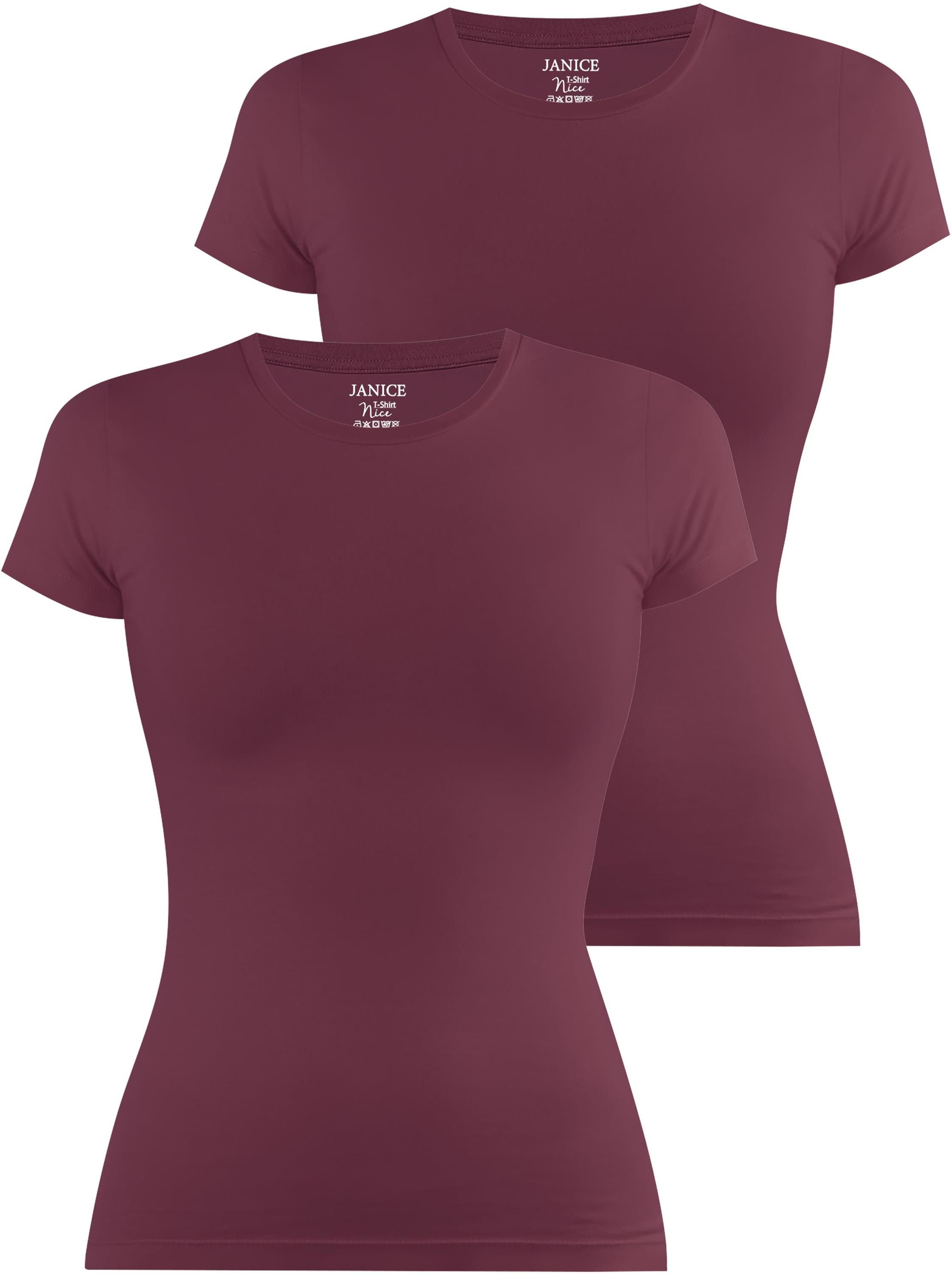 Janice Kurzarmshirt 2 x Damen T-Shirt hochgeschlossen Nice Figurbetontes Shirt aus Baumwolle