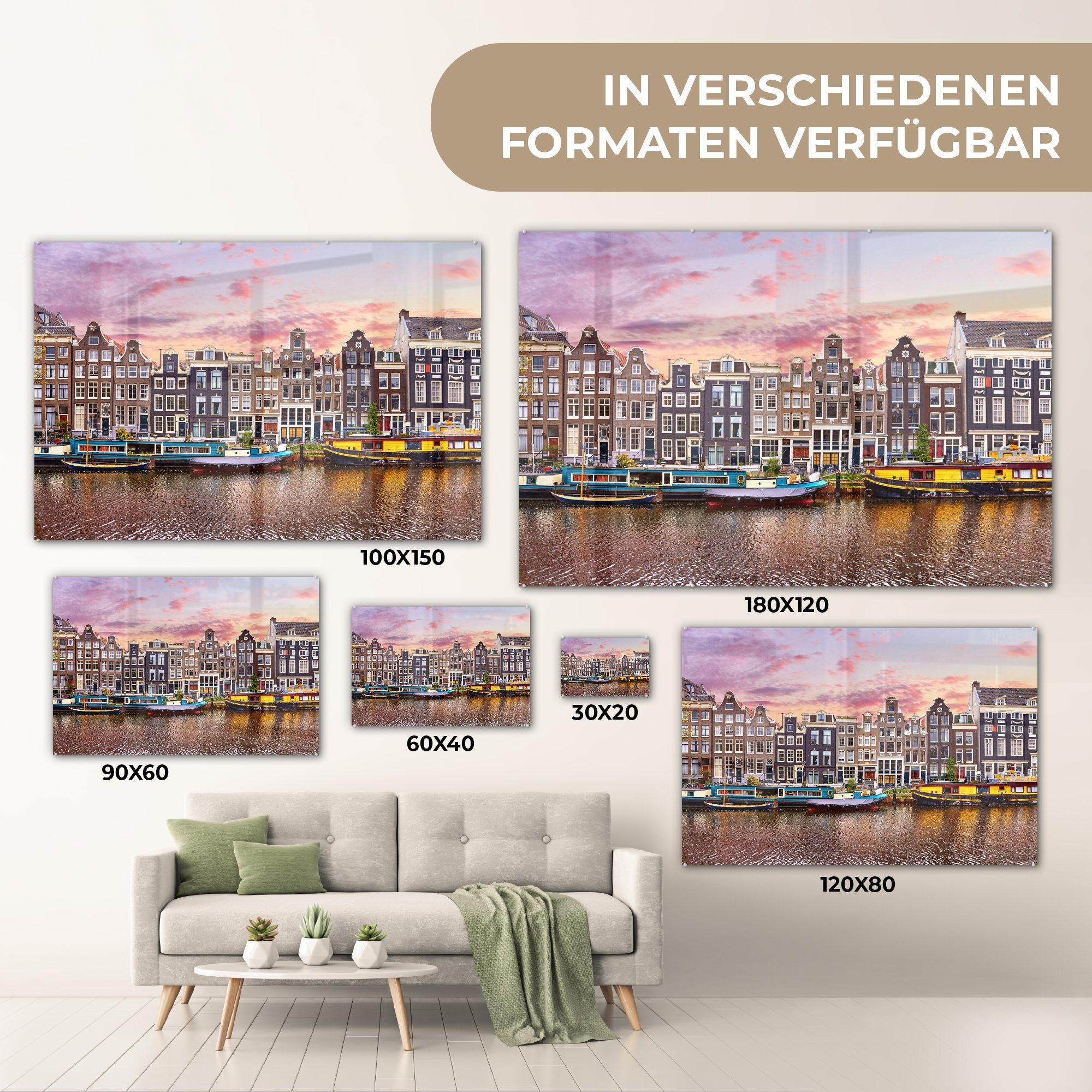 MuchoWow Acrylglasbild Amsterdam - Häuser Wohnzimmer Schlafzimmer Grachten, - St), & Acrylglasbilder (1