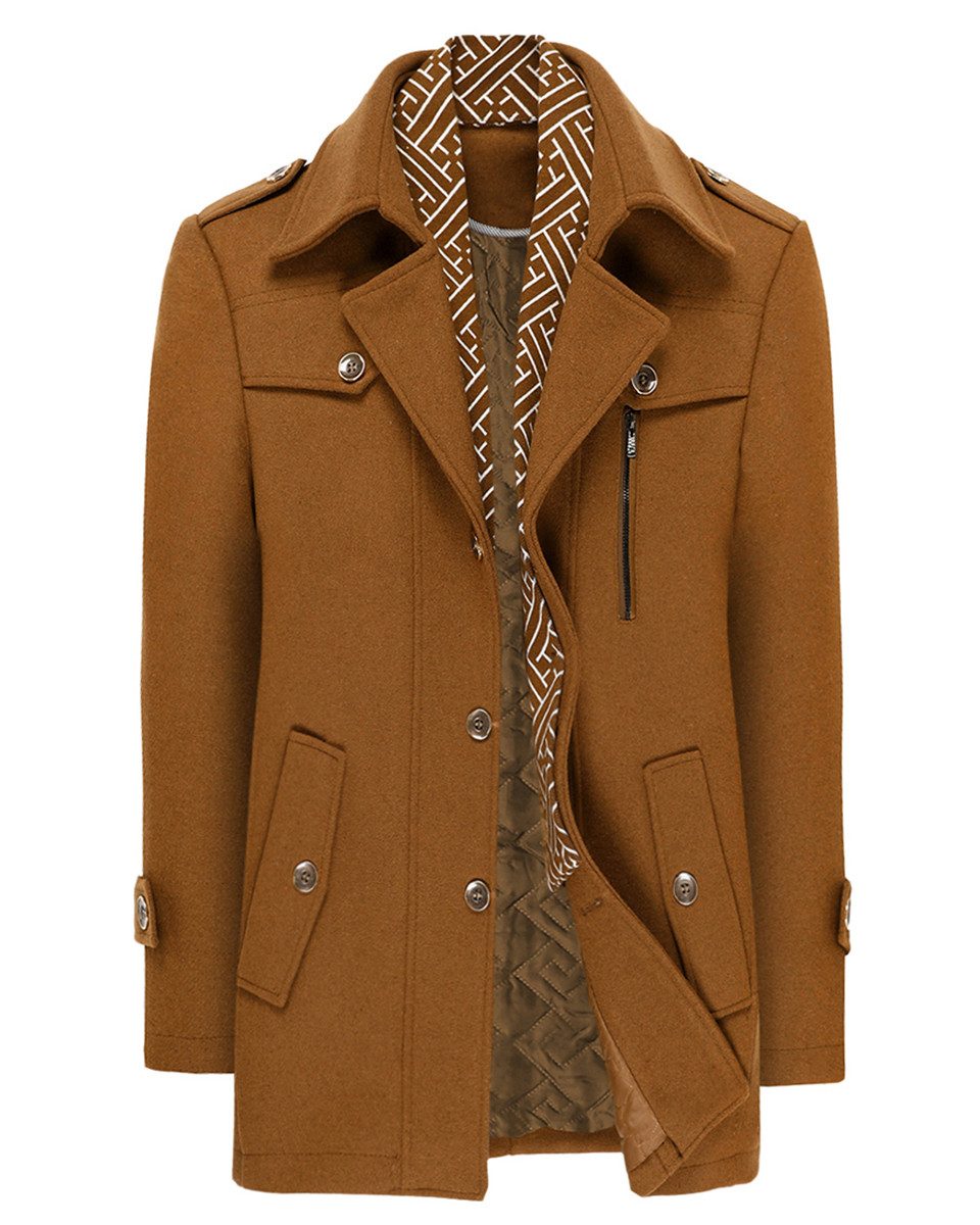 Allthemen Kurzmantel mit abnehmbarem Fake-Kragen Wintermantel Herren Wollma günstig online kaufen