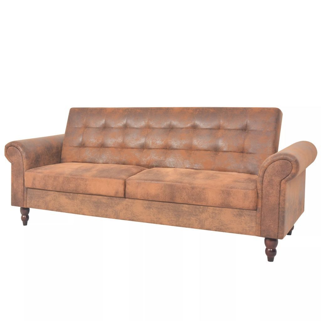 vidaXL Sofa NA Schlafsofa mit Armlehnen Kunstleder braun Schlafcouch Schlaffunktio