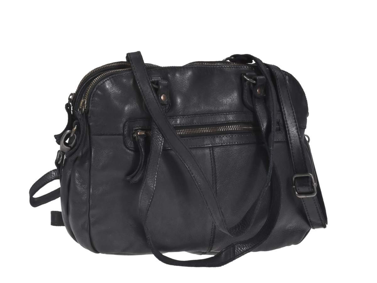 Bear Design Umhängetasche "Lieke" Leder Damen Schultertasche Handtasche mittelgroß, Handtasche, 2 getrennte Fächer, Schultertasche 33x25cm, schwarz – Bild 4 von 5