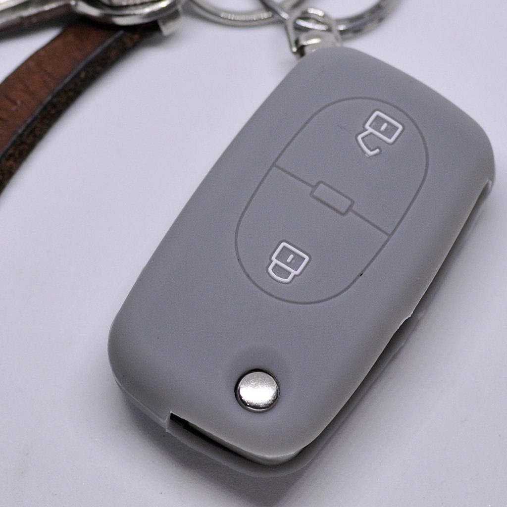mt-key Schlüsseltasche Autoschlüssel Softcase Silikon Schutzhülle Grau, für Audi A2 A3 A4 A6 S4 TT S6 bis 2007 2 Tasten Klappschlüssel