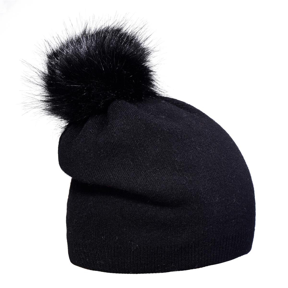 Bommel Mütze Wintermütze, 1-St) abnehmbaren schwarz Beanie (Packung, mit DonDon Wintermütze