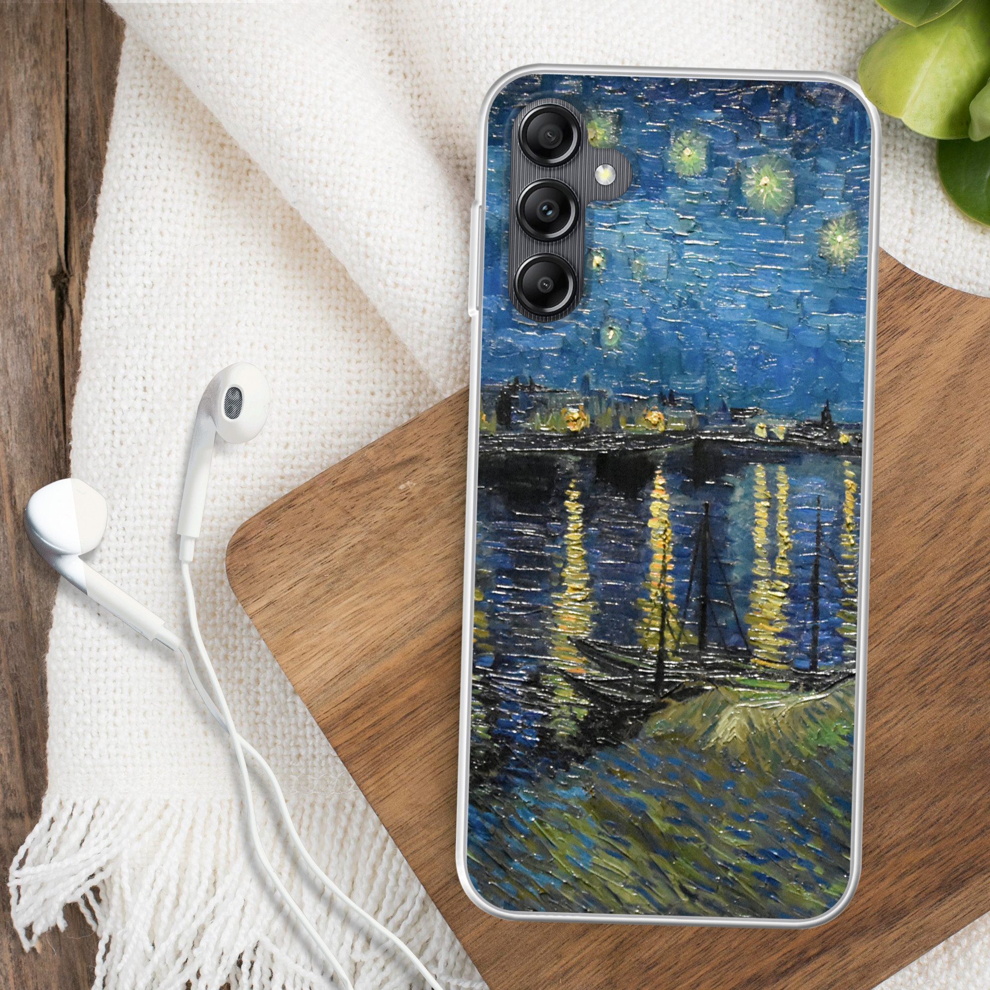 MuchoWow Handyhülle für Samsung Galaxy A14 5G Sternennacht über der Rhone - Van Gogh - Kun, Smartphone-Bumper, Print, Handy Schutzhülle Dünn