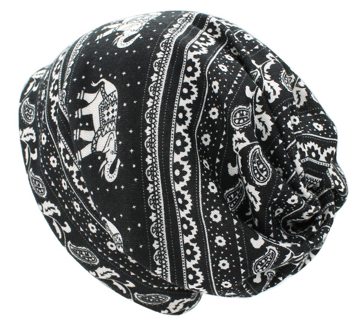 dy_mode Beanie Damen Beanie Mütze mit Elefanten Paisley Muster Longbeanie