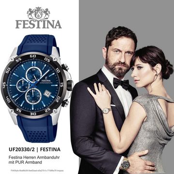 Festina Quarzuhr Festina Herren Uhr F20330/2 Analog PUR, (Analoguhr), Herren Armbanduhr rund, PURarmband blau