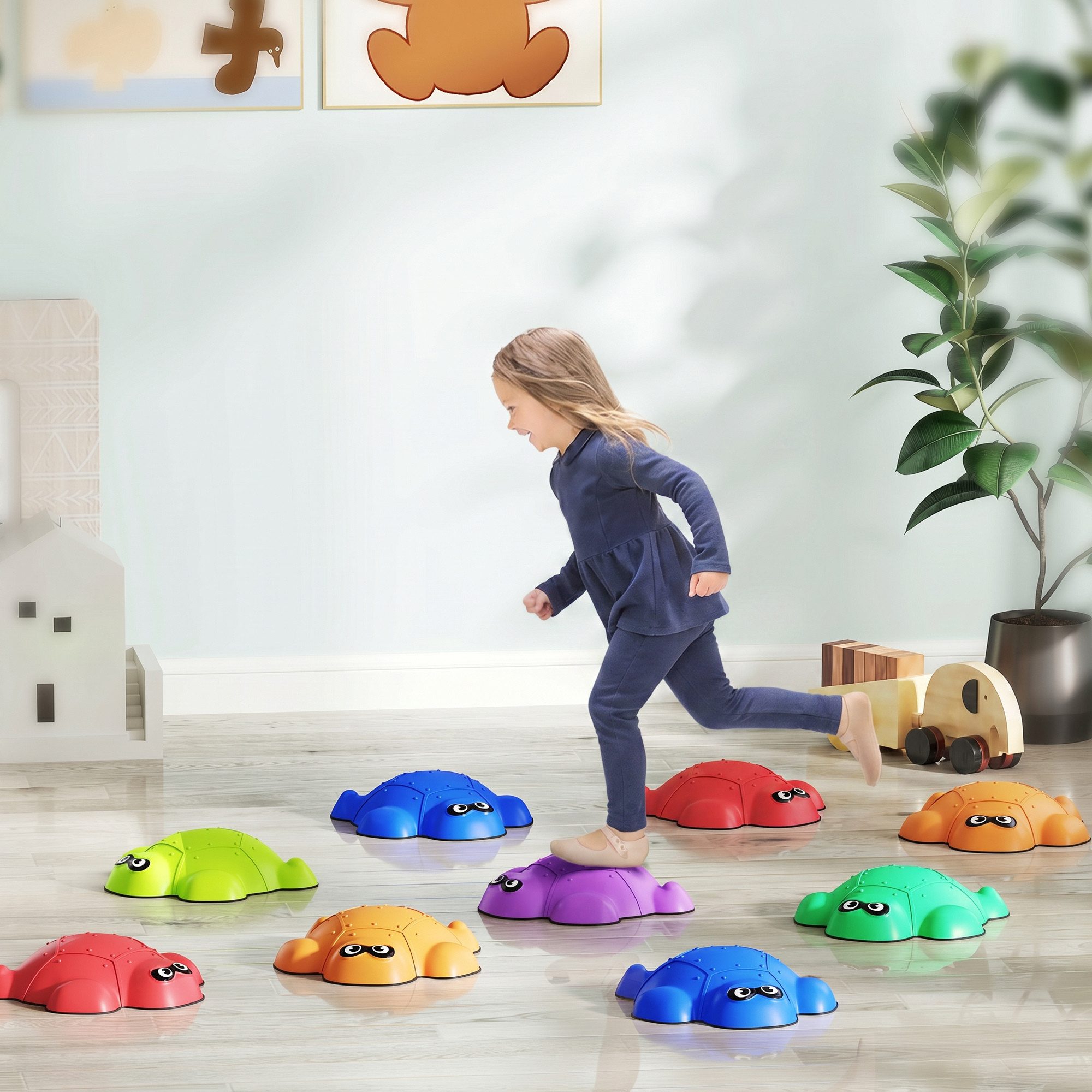 AIYAPLAY Stapelspielzeug Balanciersteine für Kinder Rutschfeste Balance Steine, (Trittsteine ​​in Schildkrötenform, 9-tlg), Flusssteine bis 80 kg Belastbar