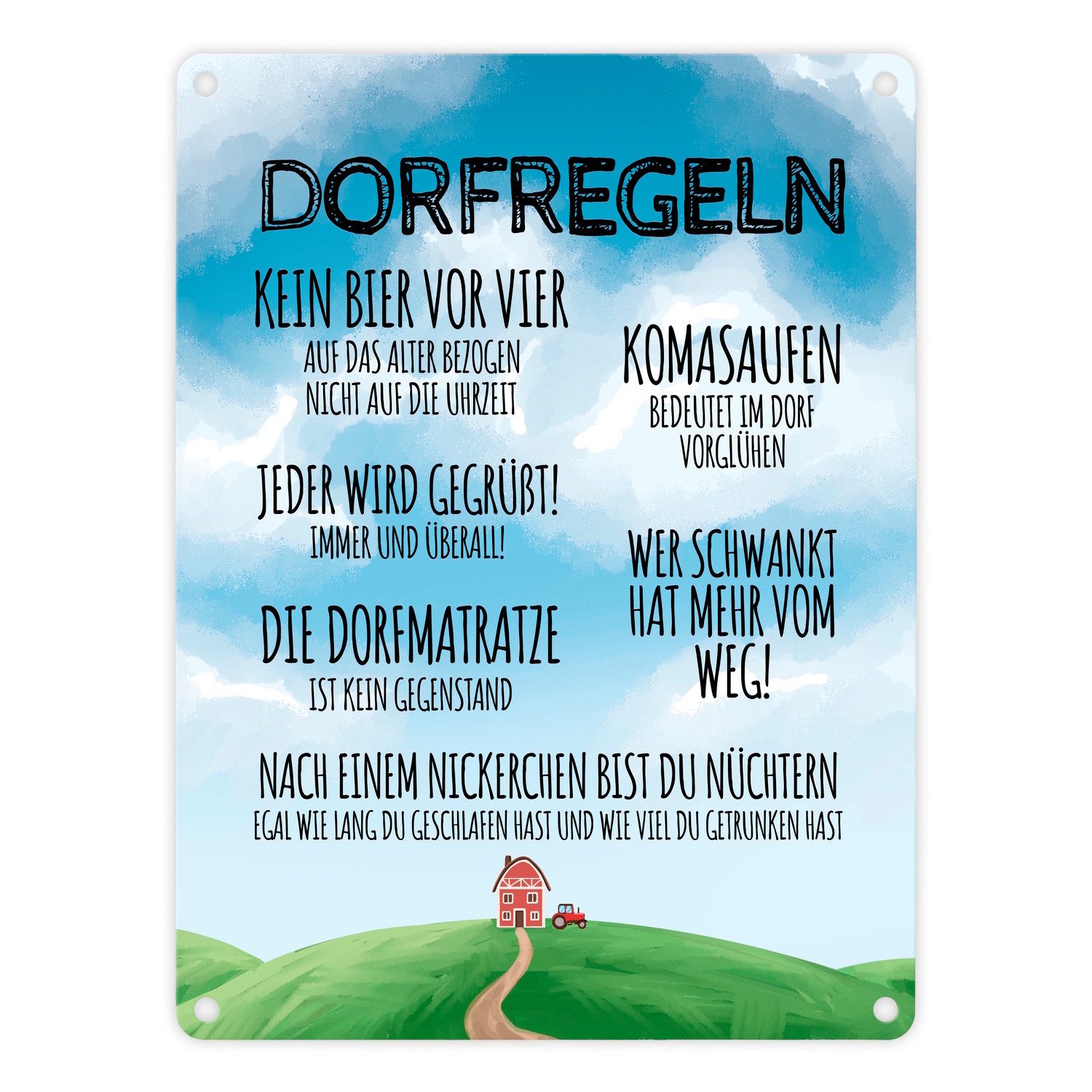 Metallschild Dorfregeln für Dorfkinder Metallschild in 15x20 cm
