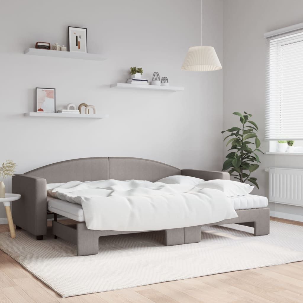 vidaXL Daybed, Tagesbett Ausziehbar mit Matratzen Taupe 80x200 cm Stoff