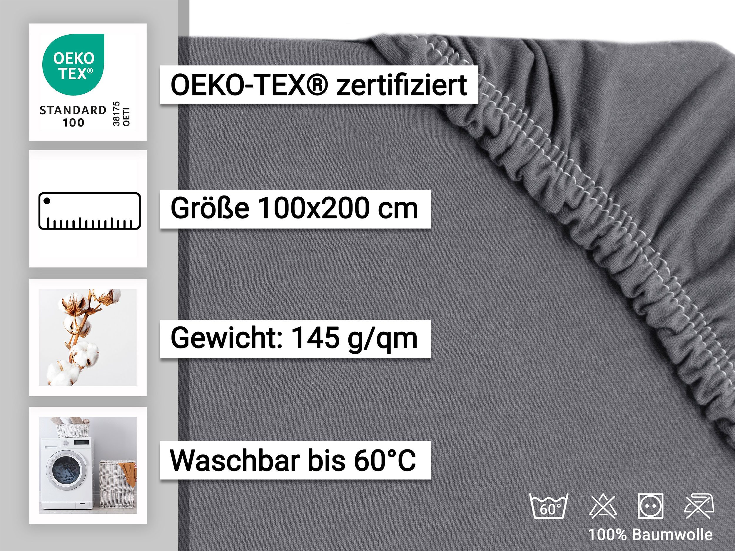 ZOLLNER Spannbettlaken, Fein-Jersey, Gummizug: rundum, 100 günstig online kaufen