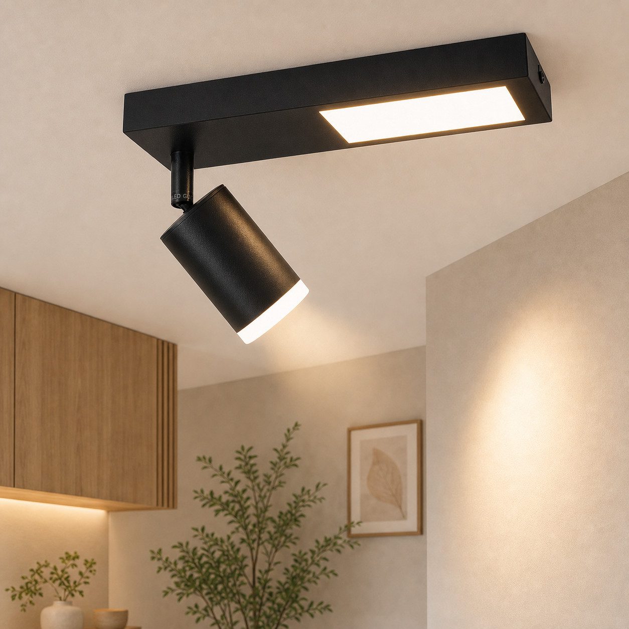 ZMH Deckenstrahler 1 Flammig 10W Schwarz/Weiß GU10 Deckenleuchte 3000K Schlafzimmer, Einfache Installation, LED fest integriert, ohne Leuchtmittel, Warmweiß