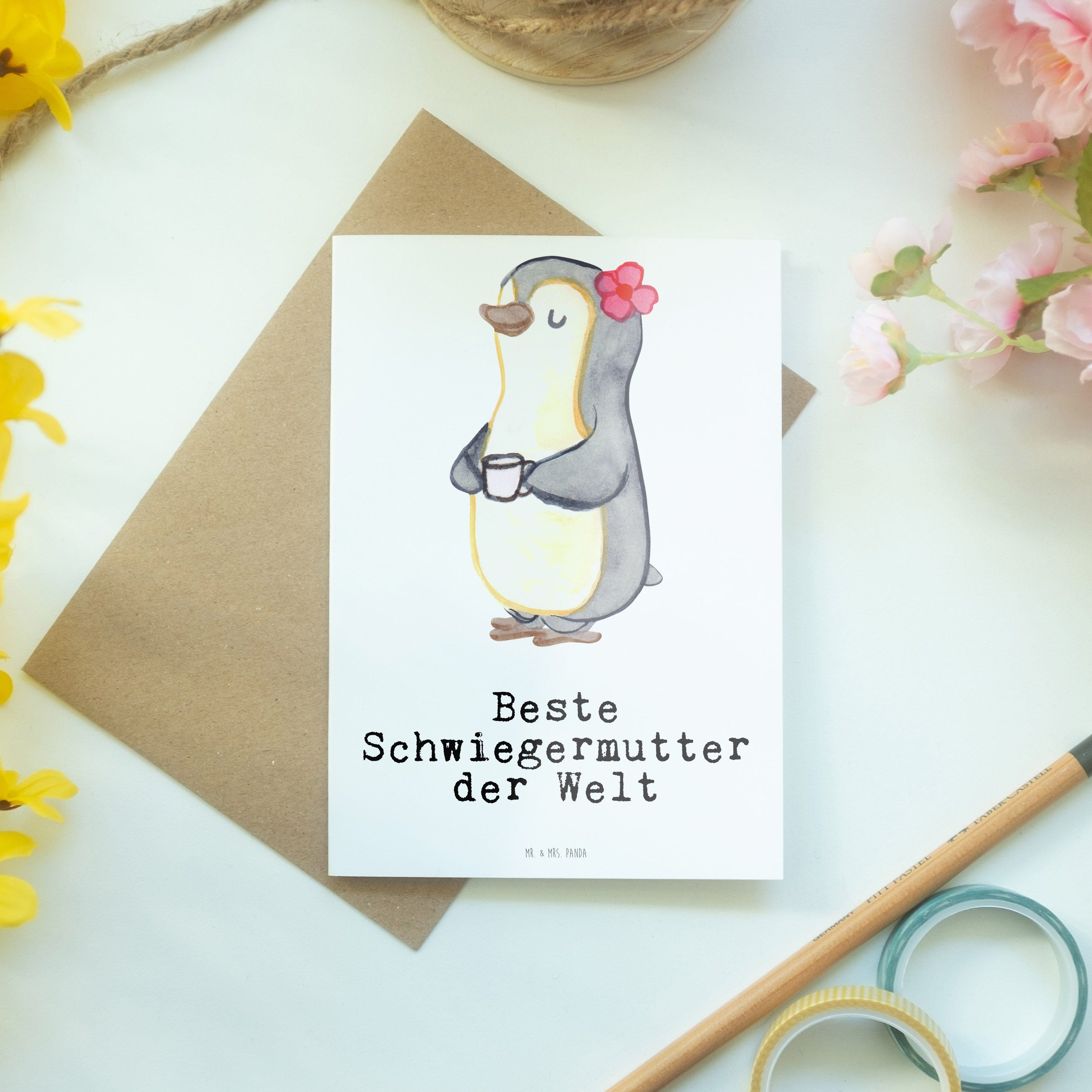 Mr. & Panda - Grußkarte Welt der - Pinguin Schwiegermutter Beste Geschenk, Mrs. Dankeschön Weiß