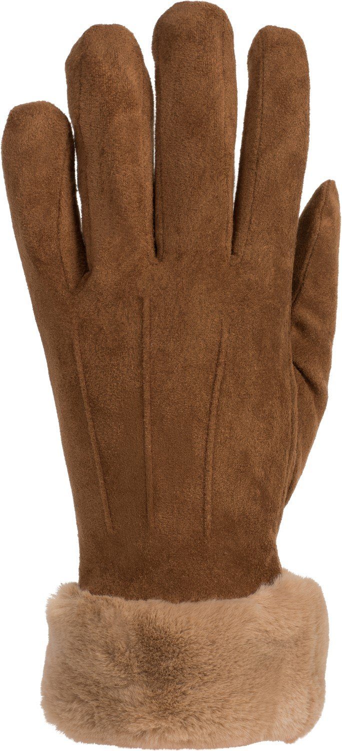 styleBREAKER Fleecehandschuhe Unifarbene Touchscreen mit Kunstfell Handschuhe Cognac