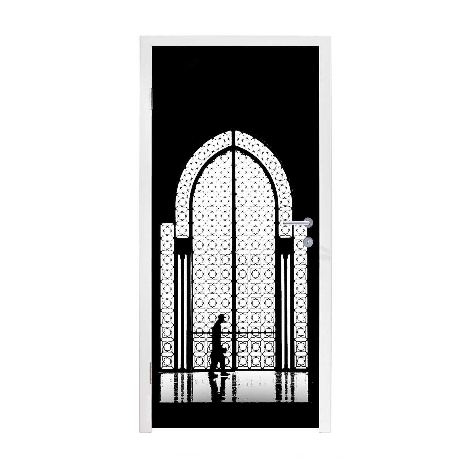 für - - Türtapete St), Schwarz 75x205 MuchoWow Tür, Weiß cm bedruckt, Mensch, Fototapete Türaufkleber, (1 Fenster Matt, -