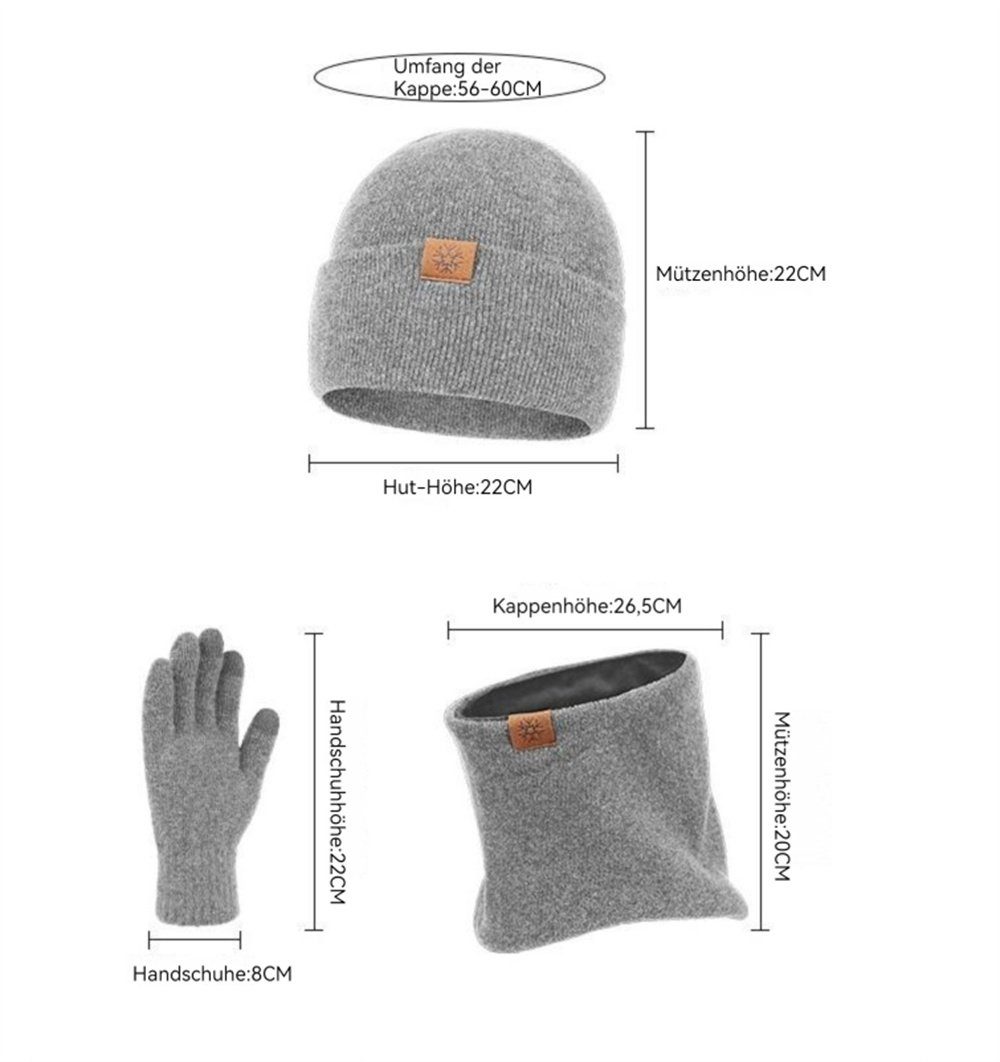 Rouemi Mütze & Schal Handschuhe kalte Mütze Dreiteiliges Paare Schal Mützenset, Set weiß Warme