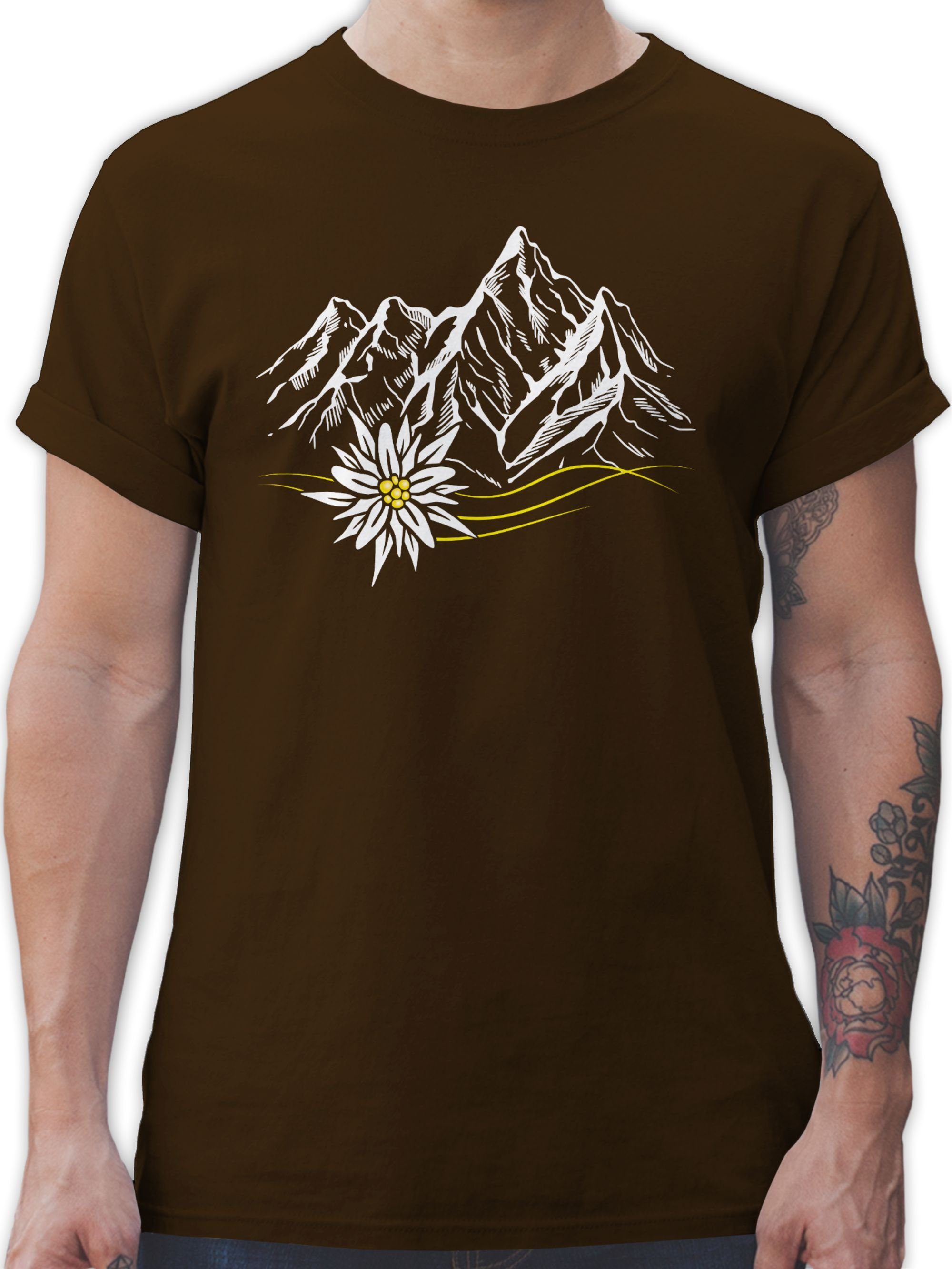 Shirtracer T-Shirt Edelweiß Berge Wandern Wanderlust Berg ruft Alpen Mode für Oktoberfest Herren 03 Braun