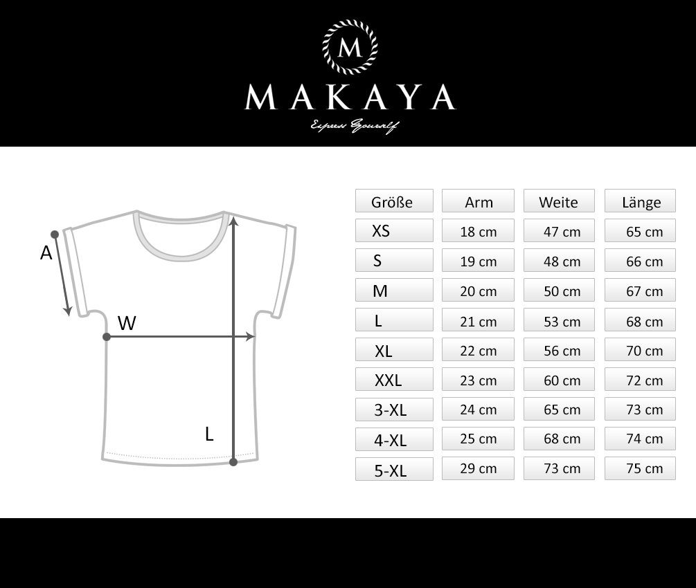 (Statement Lachen blau, schwarz) Sprüchen MAKAYA garantiert Oversize mit elegant, Print-Shirt - - große Größen coolen Top Sommer grau, lässig Baumwolle,