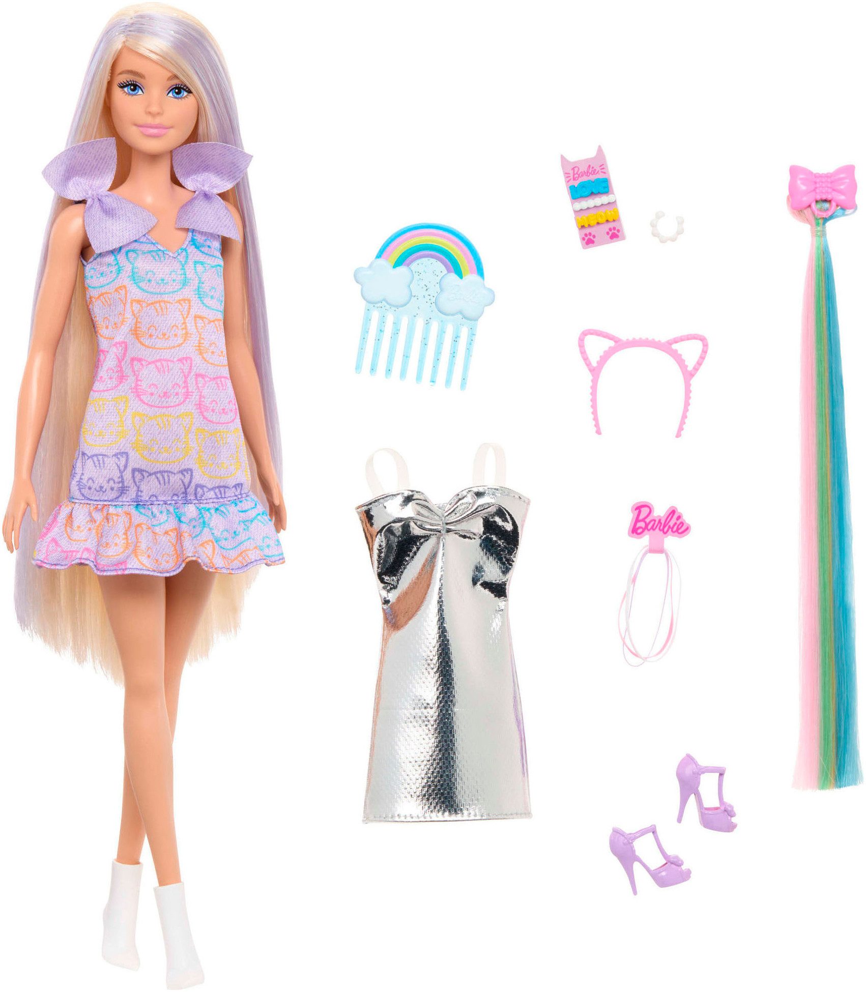 Barbie Anziehpuppe Fun & Fancy, mit Accessoires, extra langem blondem Haar und 2 Looks