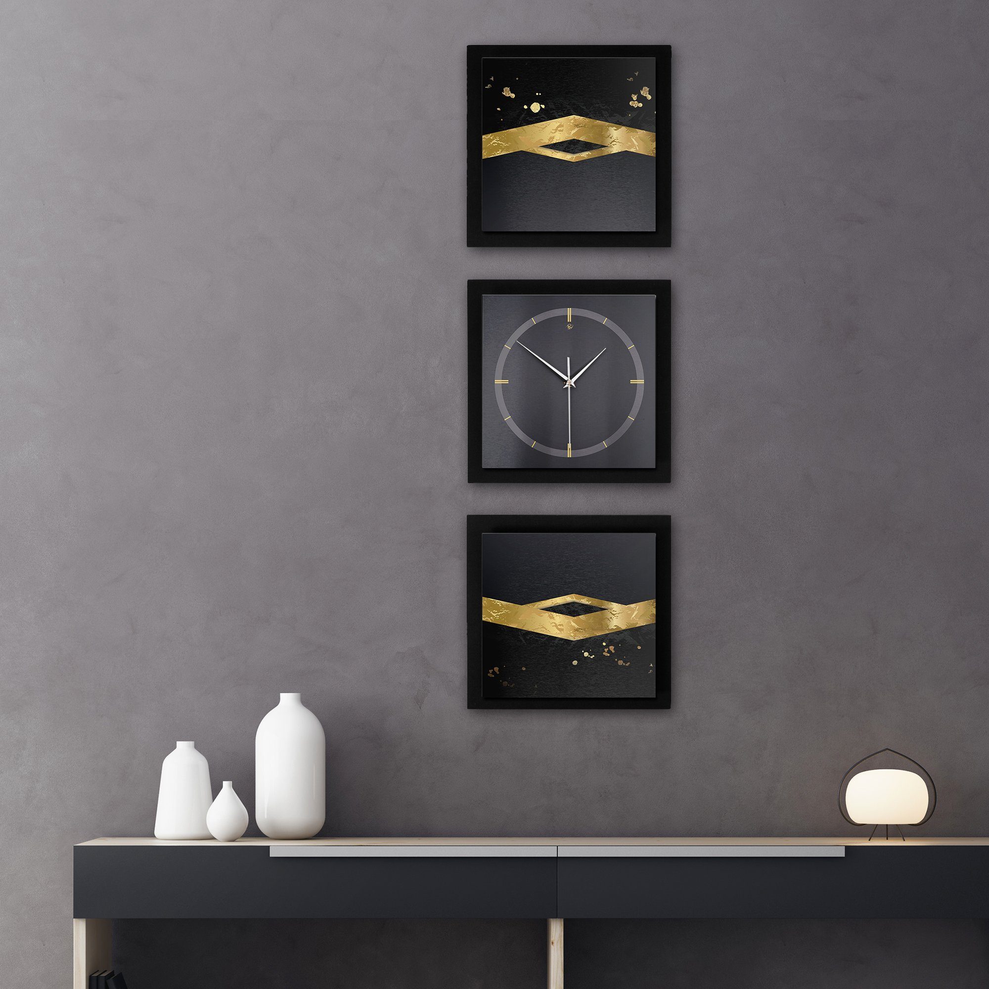 Kreative Feder Wanduhr Gold oder modern) elegant, Ticken; (ohne groß außergewöhnlich, on Black Quarzuhrwerk; (150x50cm) Funk