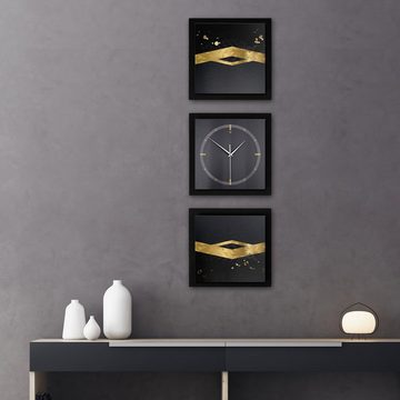 Kreative Feder Wanduhr Gold on Black (ohne Ticken; Funk- oder Quarzuhrwerk; elegant, außergewöhnlich, modern)