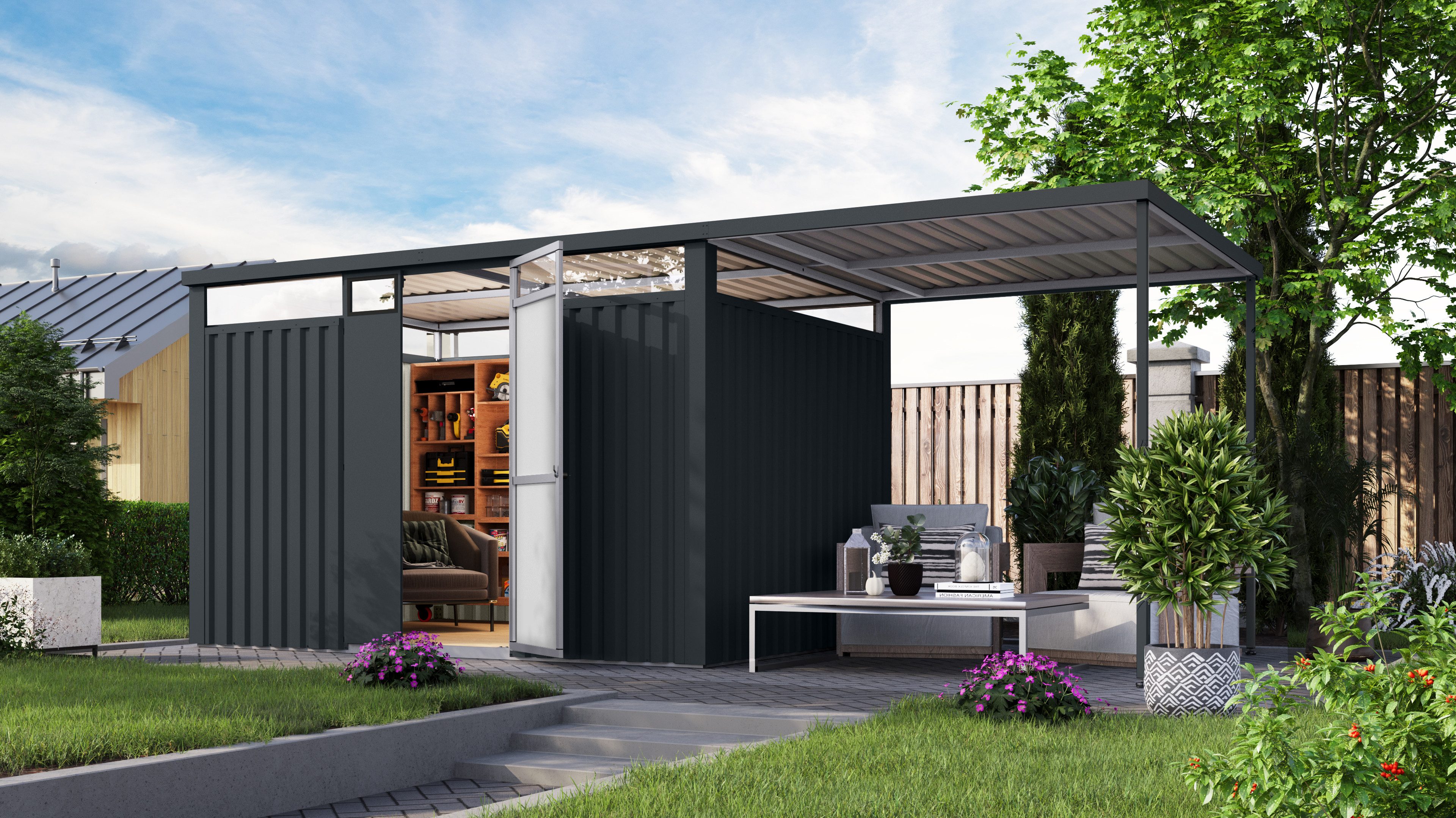 Karibu Gartenhaus Metall mit Lichtband aus günstig online kaufen