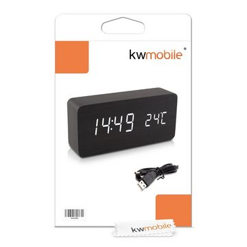 kwmobile Wecker Digitalwecker in Holzoptik - Anzeige v. Uhrzeit, Temperatur & Datum
