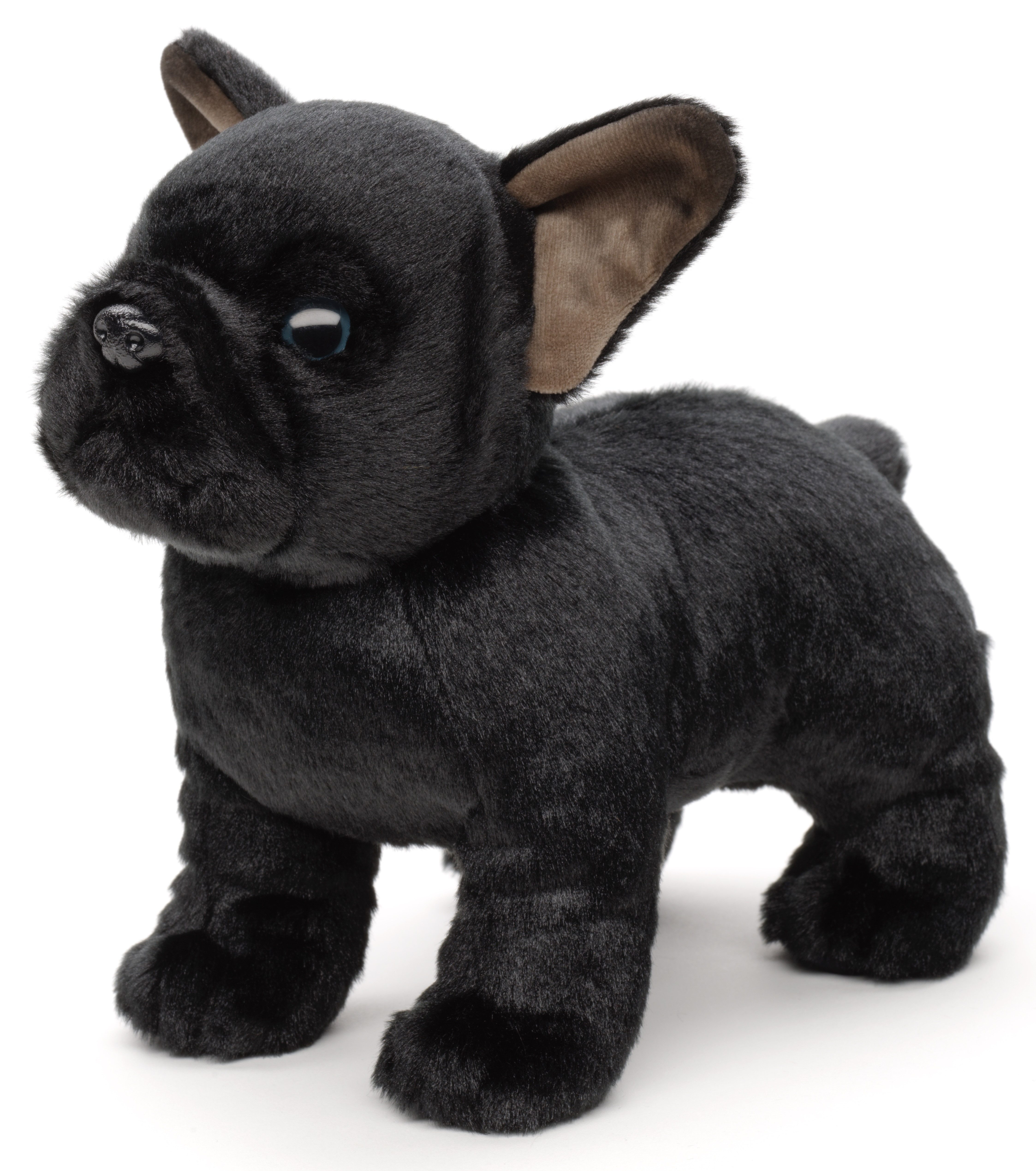 Uni-Toys Kuscheltier Französische Bulldogge (schwarz) - Mit/Ohne Leine - 26 cm - Plüschtier, Uni-Toys Eco-Line - zu 100 % aus recyceltem Plüsch gefertigt