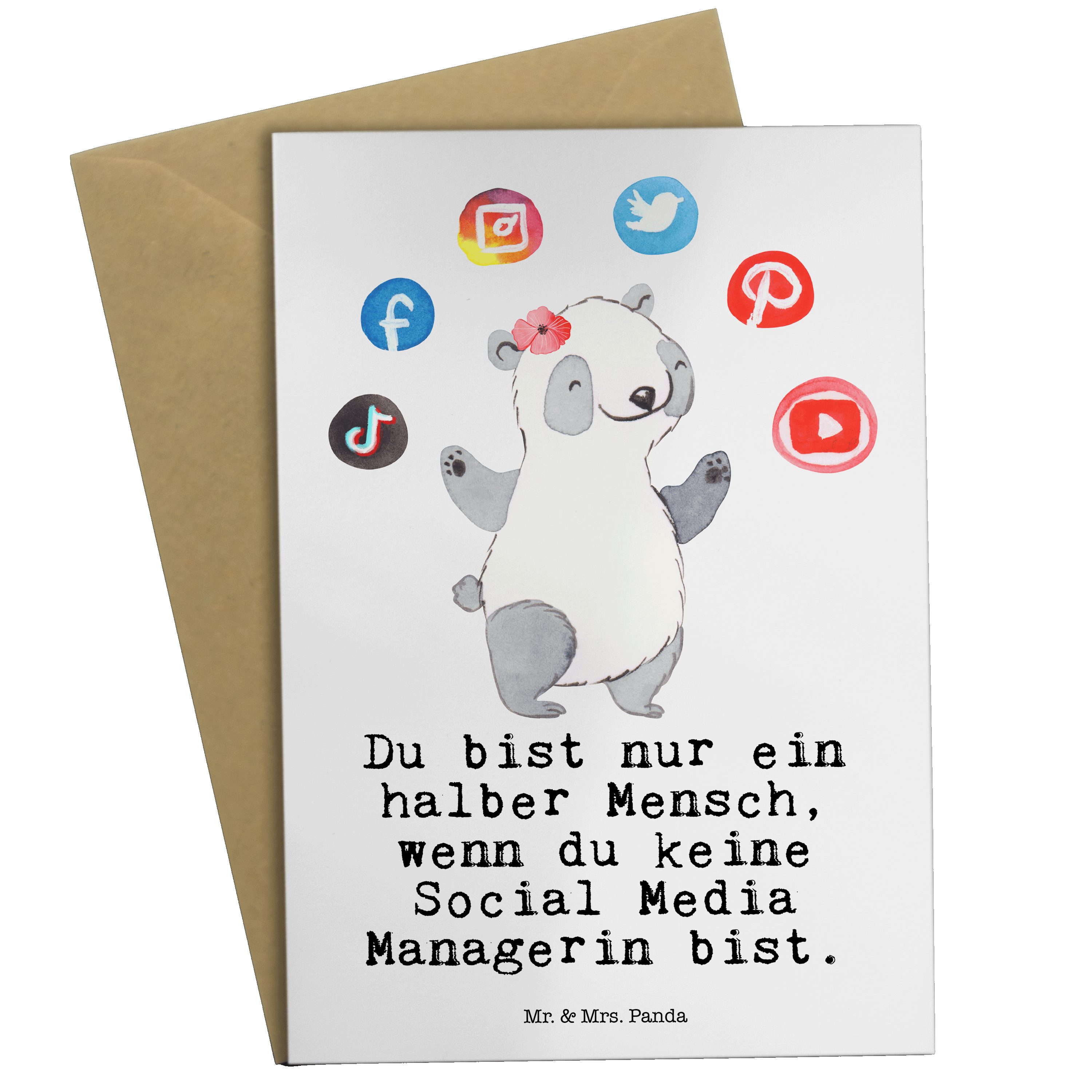 Hochzeitskarte, mit Managerin Panda Ei Herz & - Geschenk, Weiß Mrs. Social Grußkarte Mr. Media -