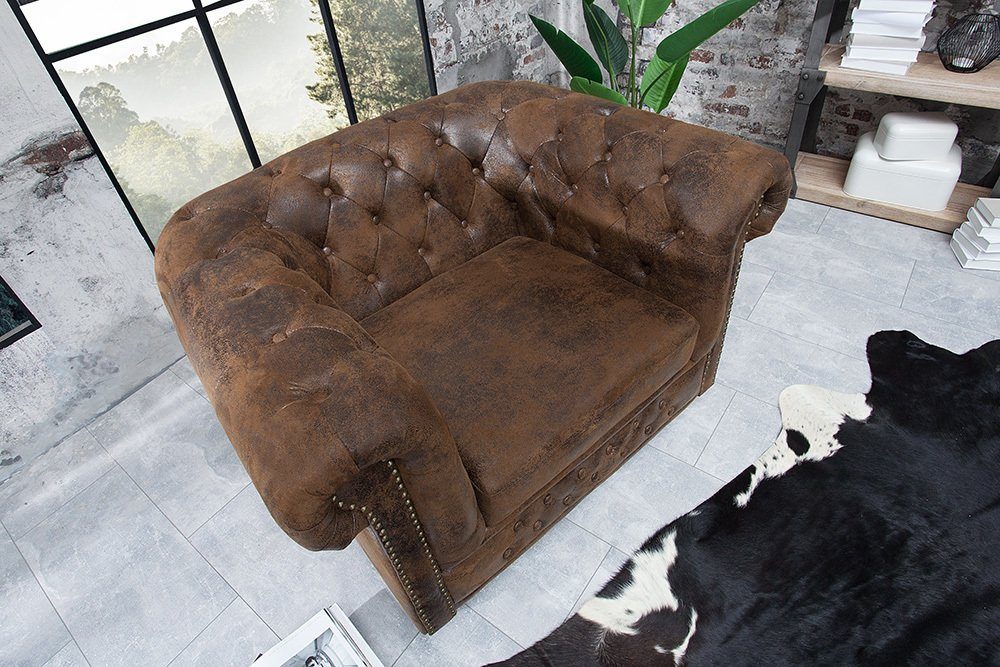 riess-ambiente Sessel CHESTERFIELD 110cm antik braun (Einzelartikel, 1-St), Wohnzimmer · Microfaser · mit Armlehne · Federkern