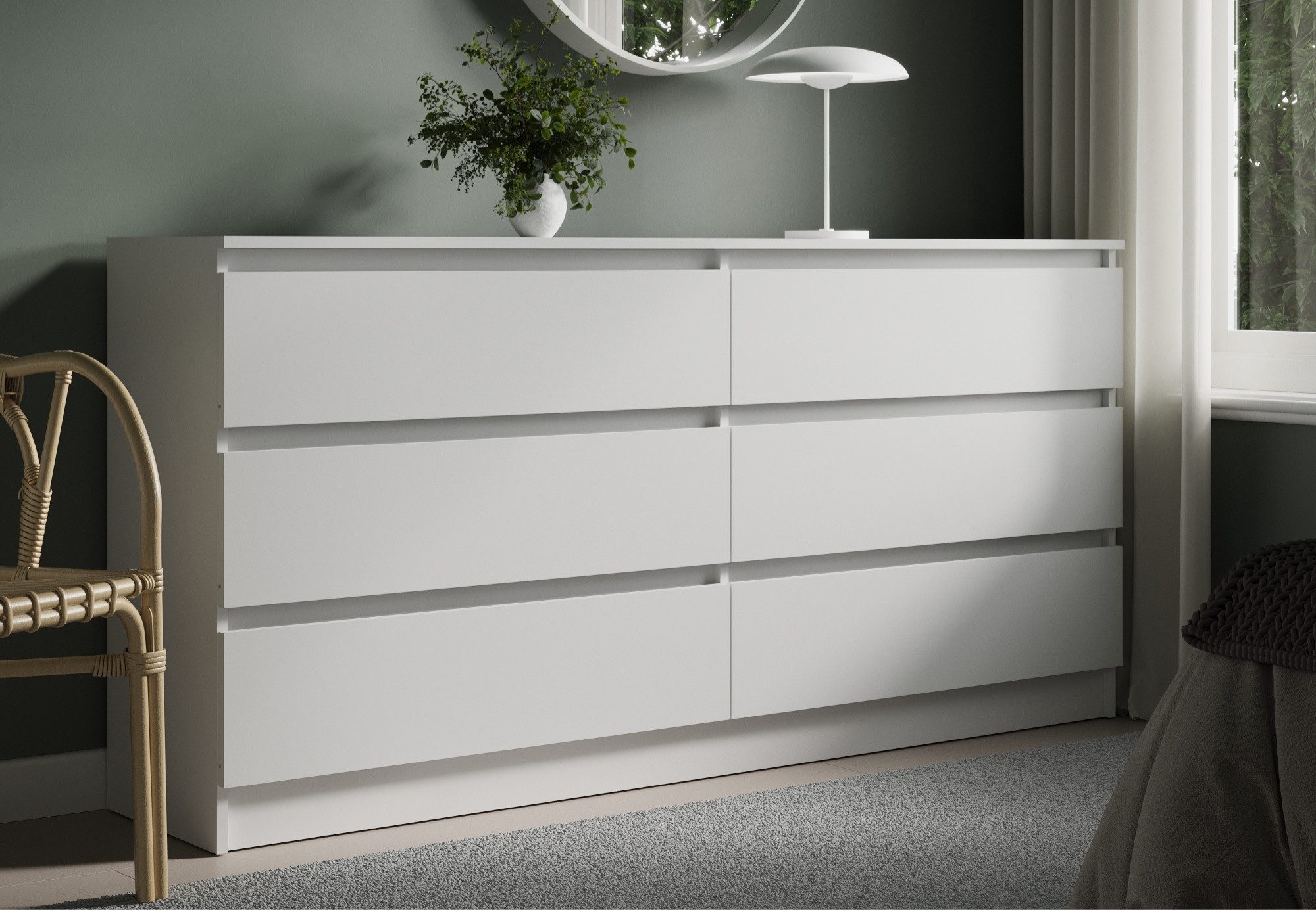 Home Collective Kommode mit 6 Schubladen 95, 120, 140, 160 cm breit Holz Schrank (Highboard Anrichte Schlafzimmer Wohnzimmer Flur Büro Organizer), Kommode 160 cm breit Kommode Sideboard, Weiß