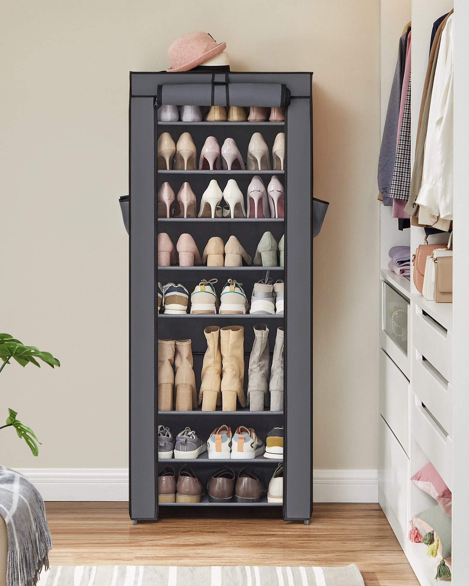 SONGMICS Stoffschrank Schuhschrank mit Ablagen, geräumig, 58x28x160 cm günstig online kaufen