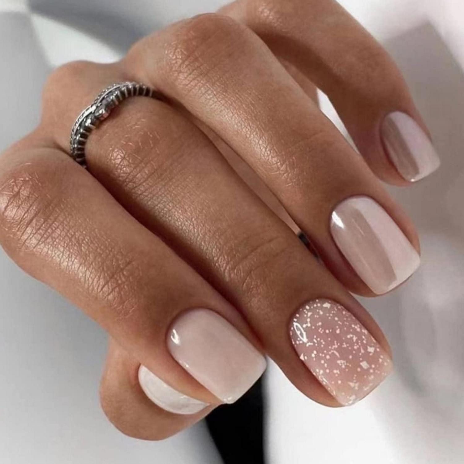 LuxusKollektion Kunstfingernägel 24er Pack Weiß Eckig Kurze Nägel Aufkleben French Press on Nails