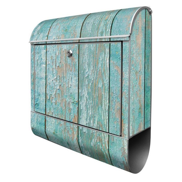 banjado Wandbriefkasten Stahl Blaue Planken (Wandbriefkasten witterungsbeständig pulverbeschichtet mit Zeitungsfach) 39 x 47 x 14cm