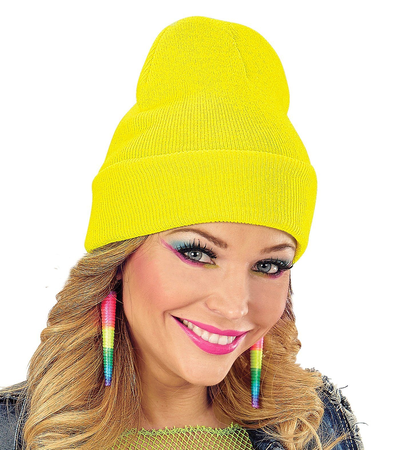 Widmann S.r.l. Kostüm Beanie Mütze Wolloptik, Neon Gelb - 80er Jahre Di günstig online kaufen