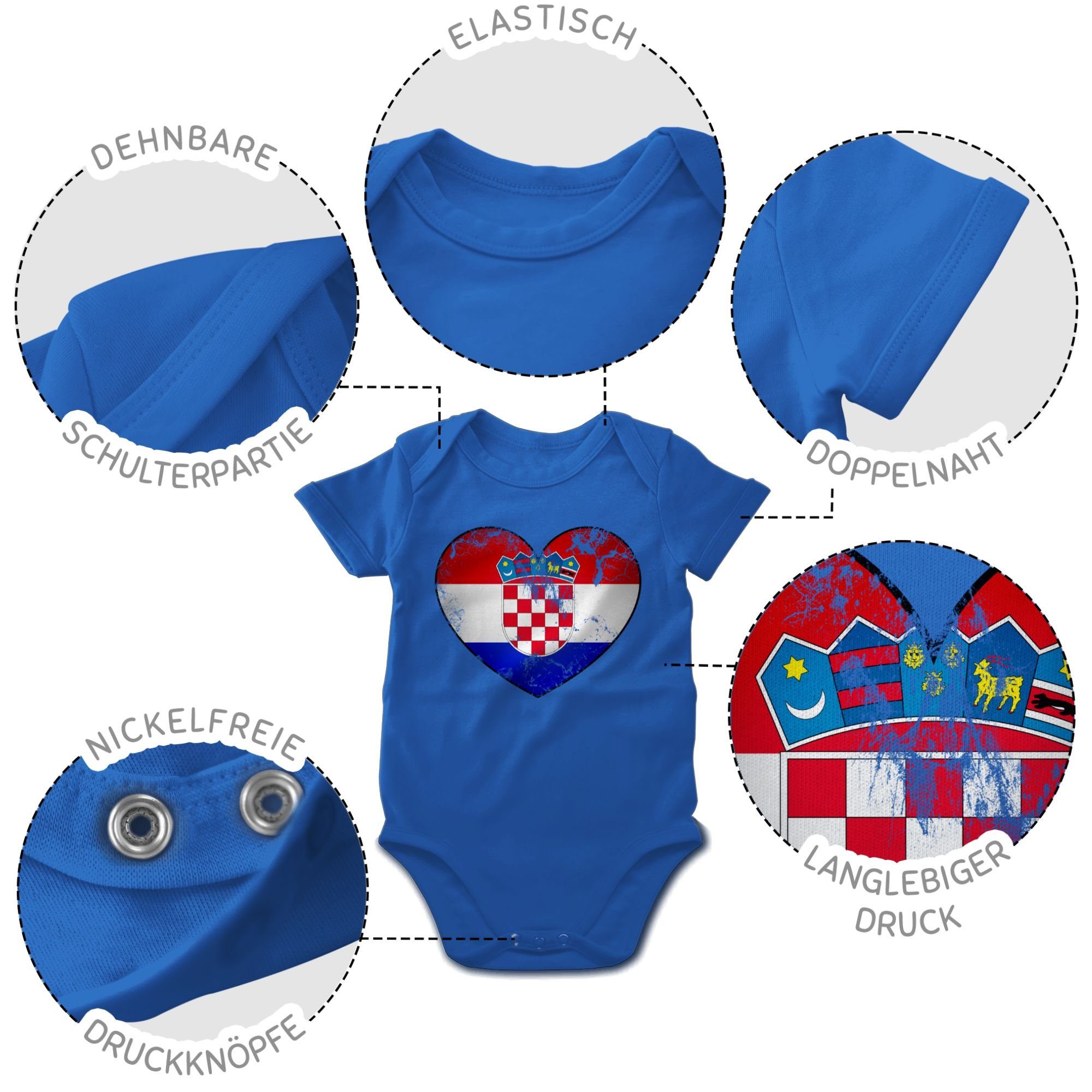 EM Shirtbody Vintage Herz 2024 Shirtracer Kroatien Royalblau Fussball Baby 3