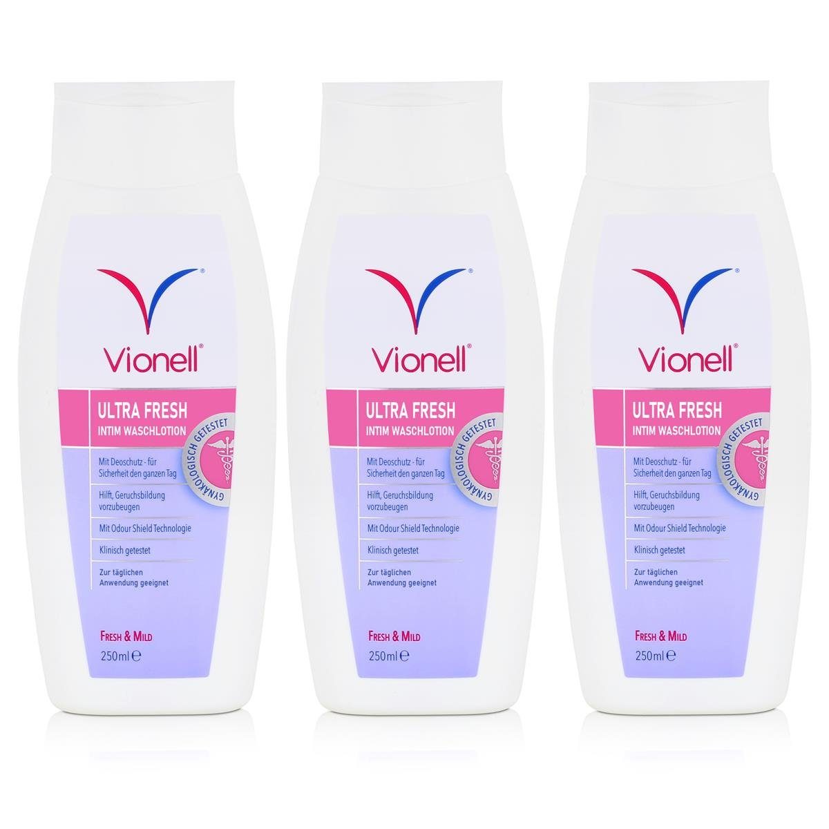 Vionell Duschcreme Vionell Ultra Fresh Intim Waschlotion Fresh & Mild 250ml (3er Pack)