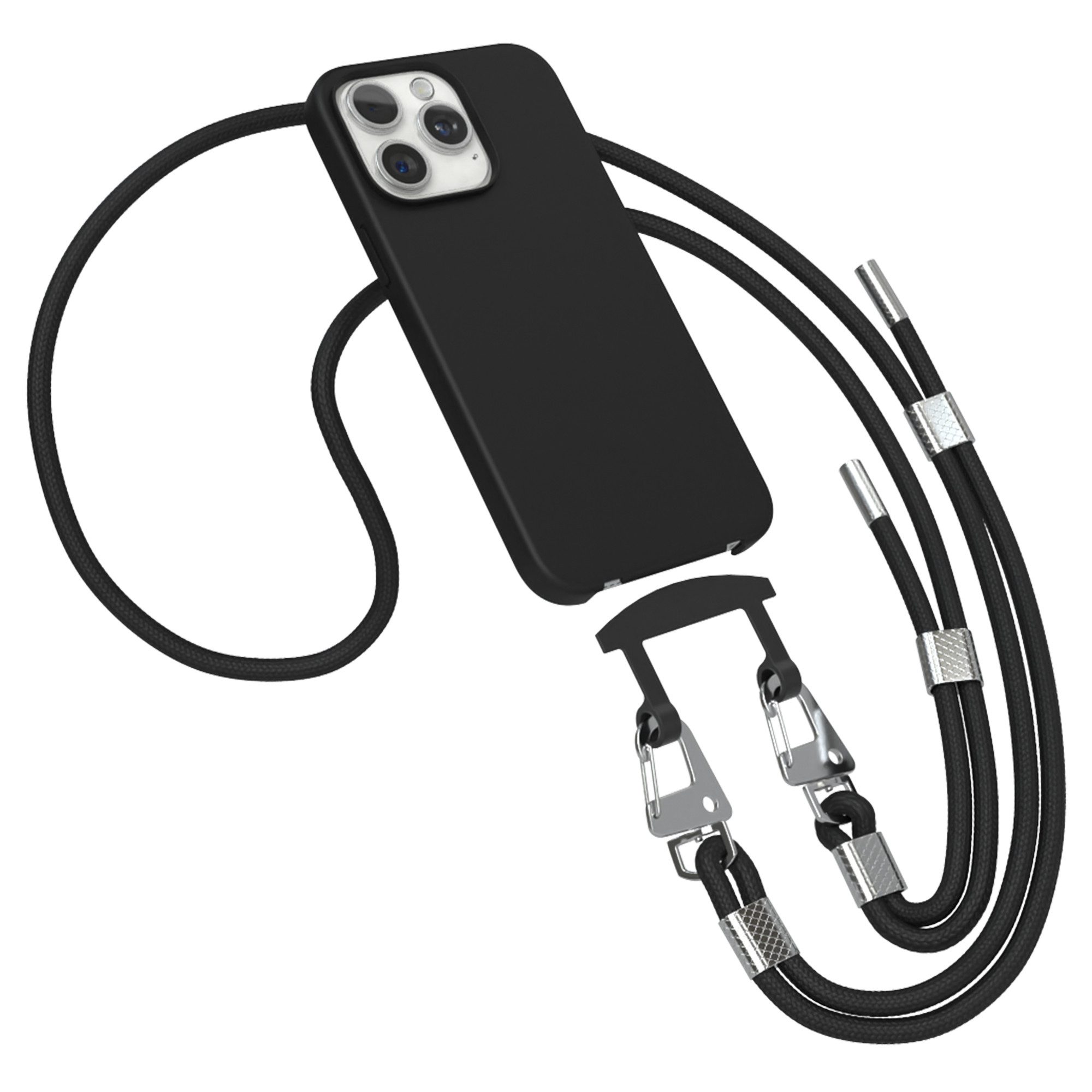 EAZY CASE Handykette 2in1 Hülle mit Band für iPhone 15 Pro Max 6,7 Zoll, Smartphonekette Umhängetasche Necklace Handyhülle mit Kordel Schwarz