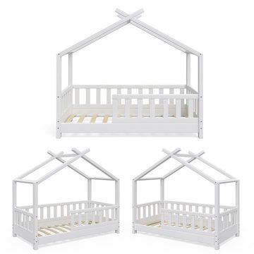 VitaliSpa® Kinderbett Kinderhausbett mit Zaun DESIGN Weiß